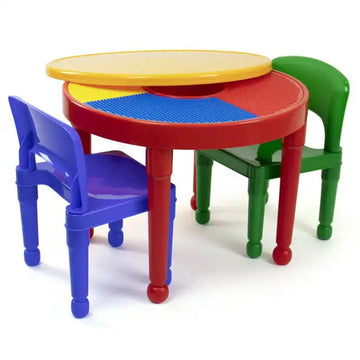Kids Durable 2-in-1 Plastic Round Activity Table and 2 Chairs Set
